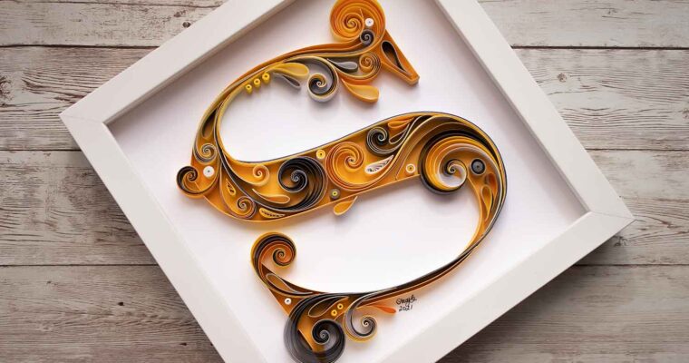 Quilled Letter S Monogram: Yellow & Gray
